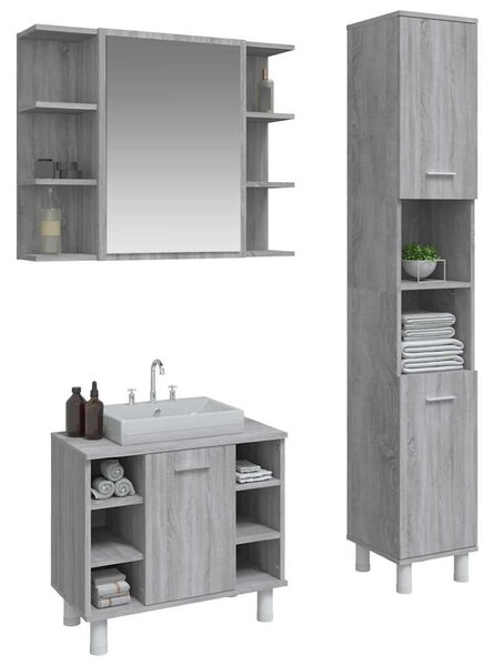 3dílný set koupelnových skříněk šedý sonoma kompozitní dřevo 3187607