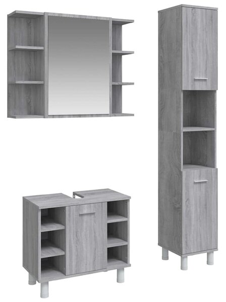 3dílný set koupelnových skříněk šedý sonoma kompozitní dřevo 3187607