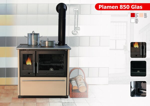PLAMEN Sporák na tuhá paliva 850 GLAS - P bílý