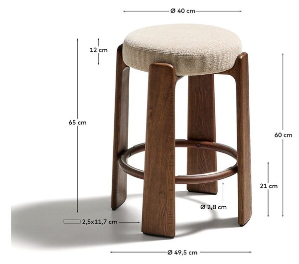 Béžová/v tmavě přírodní barvě barová stolička z jasanového dřeva (výška sedáku 65 cm) Granite – Kave Home