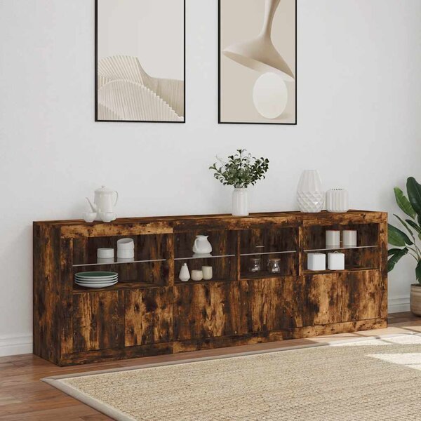 Příborník s LED osvětlením kouřový dub 202 x 37 x 67 cm 3209013