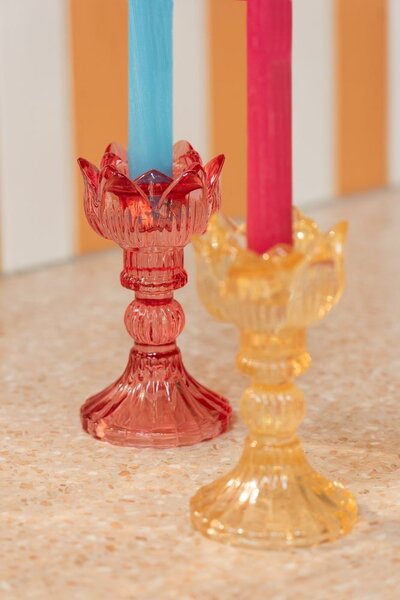 3ks růžový mix skleněný svícen tulipán Tulippo - Ø 8*15 cm - J-Line by Jolipa