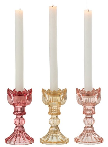 3ks růžový mix skleněný svícen tulipán Tulippo - Ø 8*15 cm - J-Line by Jolipa