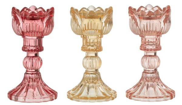 3ks růžový mix skleněný svícen tulipán Tulippo - Ø 8*15 cm - J-Line by Jolipa