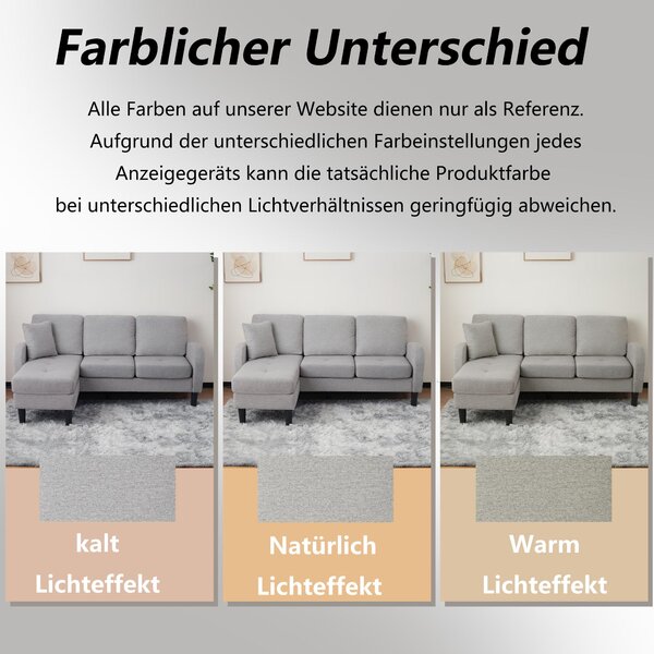Rohová sedačka ve tvaru "L" s odpočívadlem, rozměry 166x118x77 cm, třísedák s modulárním designem a prodyšnou bavlněnou směsovou tkaninou, ideální do obývacího pokoje