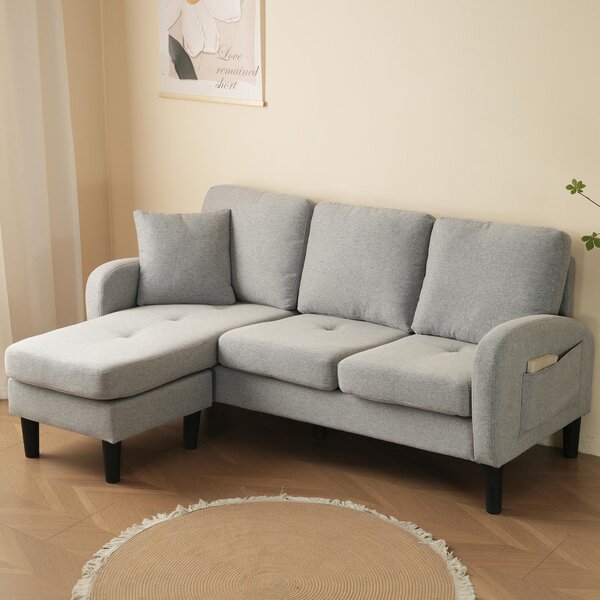 Rohová sedačka ve tvaru "L" s odpočívadlem, rozměry 166x118x77 cm, třísedák s modulárním designem a prodyšnou bavlněnou směsovou tkaninou, ideální do obývacího pokoje
