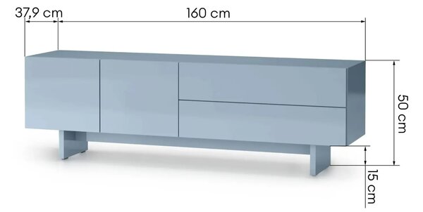 -25 % Dny MOMENTI– NovaNook Lesklý modrý TV stolek Glam 160 x 38 cm