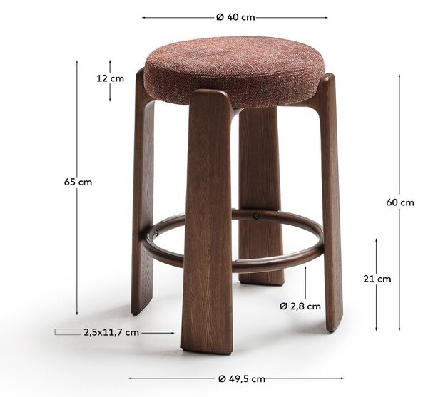 Hnědá/v tmavě přírodní barvě barová stolička z jasanového dřeva (výška sedáku 65 cm) Granite – Kave Home