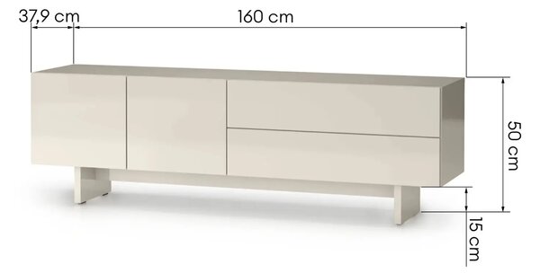 -25 % Dny MOMENTI– NovaNook Lesklý béžový TV stolek Glam 160 x 38 cm
