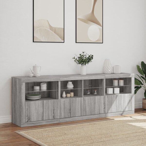 Příborník s LED osvětlením šedý sonoma 202 x 37 x 67 cm 3209014
