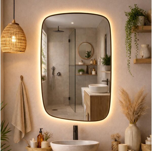 Baltica Design-LED Zrcadlo s pods. STONE CALM 15W/230V 2700K 90x60 cm IP65 černá