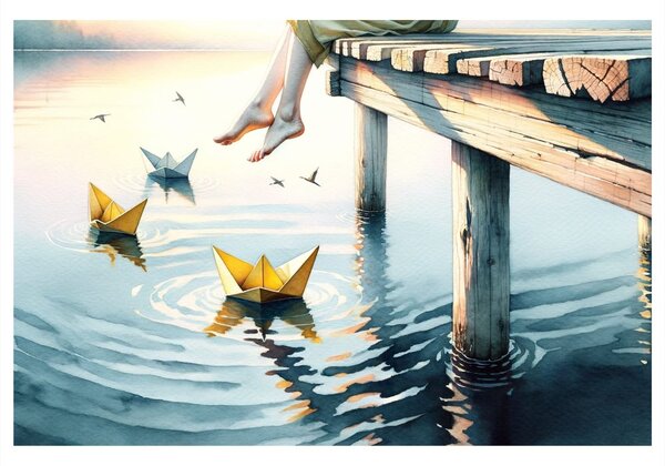 Obraz papírové lodičky na vodě