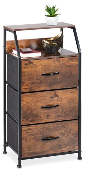 Komoda - 3 zásuvky - 2 otevřené přihrádky - Hnědá s černým rámem - 92 x 45 x 30 cm - Do obývacího pokoje nebo ložnice