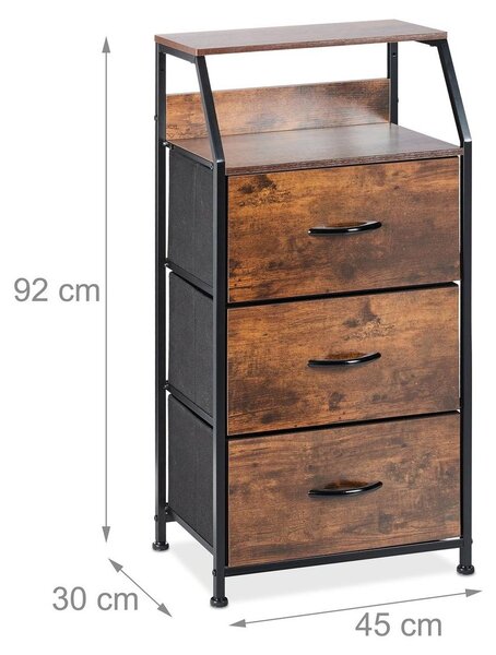 Komoda - 3 zásuvky - 2 otevřené přihrádky - Hnědá s černým rámem - 92 x 45 x 30 cm - Do obývacího pokoje nebo ložnice