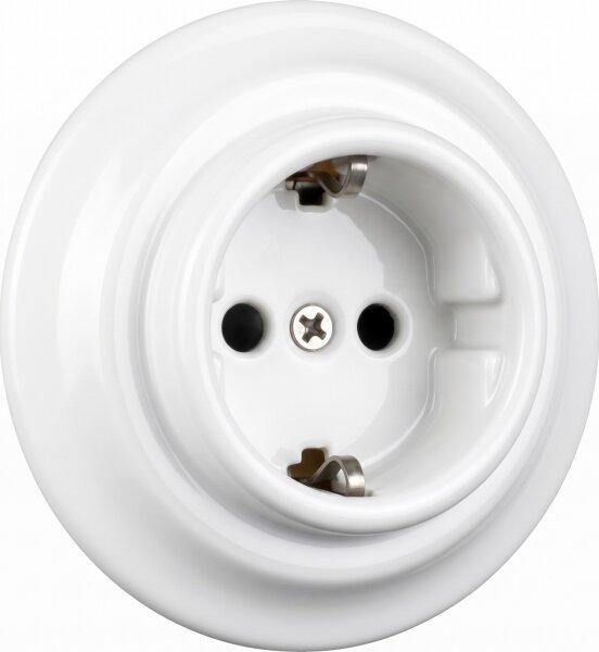 Elhard - Keramická retro zásuvka domovní s rámečkem SCHUKO 230V bílá