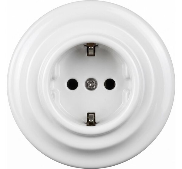 Elhard - Keramická retro zásuvka domovní s rámečkem SCHUKO 230V bílá