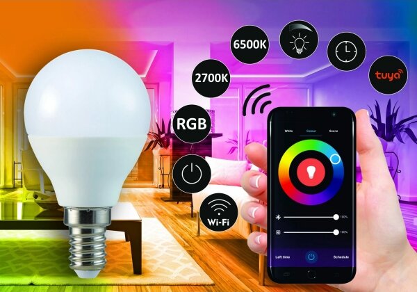 RGBW LED Stmívatelná žárovka G45 E14/5,5W/230V 2700-6500K Wi-Fi Tuya