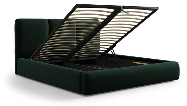Tmavě zelená sametová čalouněná dvoulůžková postel s úložným prostorem s roštem 180x200 cm Brody – Mazzini Beds