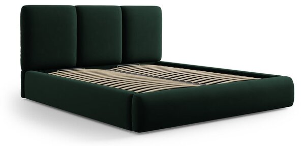 Tmavě zelená sametová čalouněná dvoulůžková postel s úložným prostorem s roštem 180x200 cm Brody – Mazzini Beds