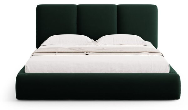 Tmavě zelená sametová čalouněná dvoulůžková postel s úložným prostorem s roštem 180x200 cm Brody – Mazzini Beds