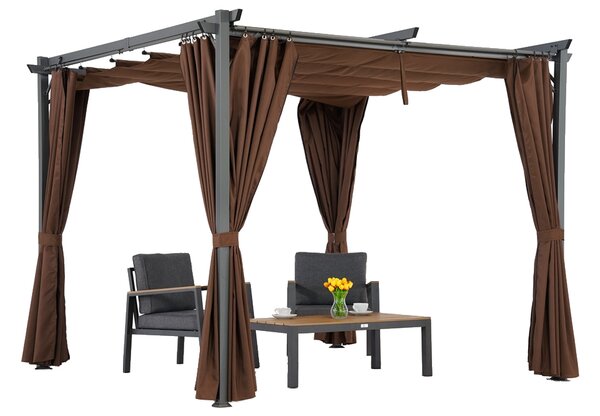 Hnědá pergola La Palma 3x3m se závěsy Garden Point