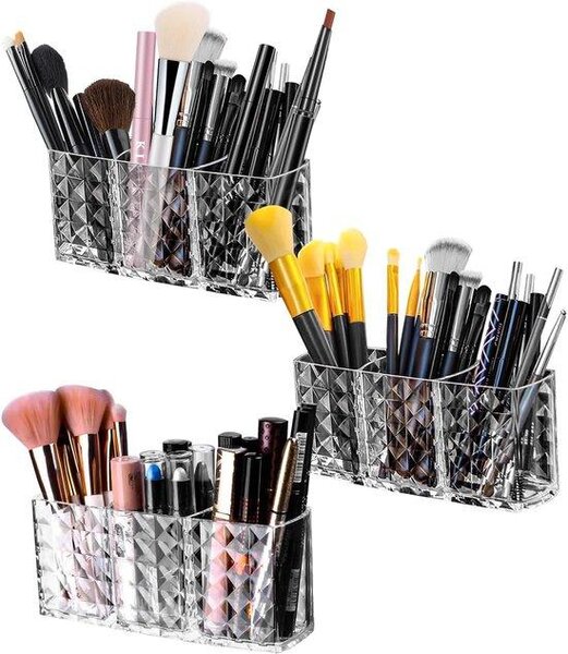 Makeup Organizátor 3-dílek - průhledný akryl - 3 prostory - ideální pro make-up a kartáče - ShopFlot