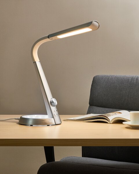 LED stolní lampa CANOPUS s USB portem Stříbrná