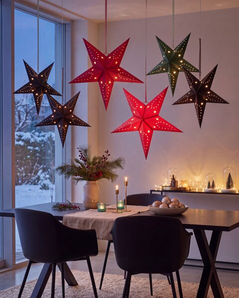 Sada 2 závěsných dekorací LED MOTTI 45 cm Hvězda Červená