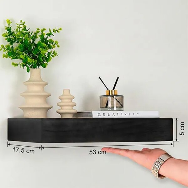 Floatshelf™ Nástěnná Police S Tajnou Přihrádkou (53 X 17,5 X 5 Cm), Černá
