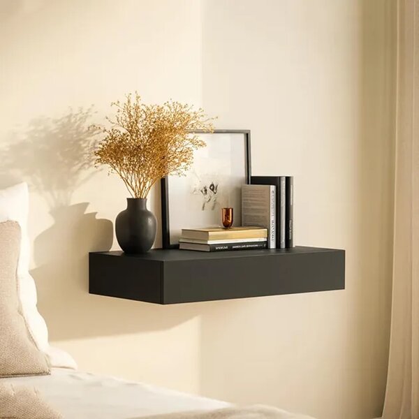 Floatshelf™ Nástěnná Police S Tajnou Přihrádkou (53 X 17,5 X 5 Cm), Černá