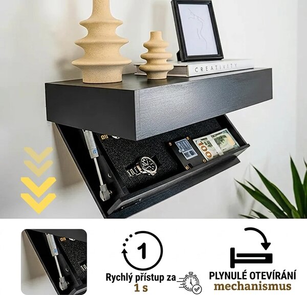 Floatshelf™ Nástěnná Police S Tajnou Přihrádkou (53 X 17,5 X 5 Cm), Černá