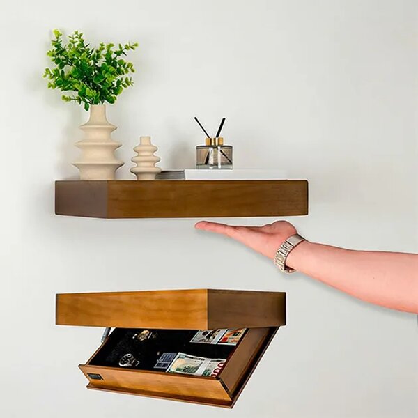 Floatshelf™ Nástěnná Police S Tajnou Přihrádkou (53 X 17,5 X 5 Cm), Černá
