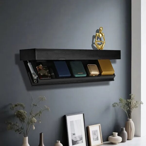 Floatshelf™ Nástěnná Police S Tajnou Přihrádkou (53 X 17,5 X 5 Cm), Černá