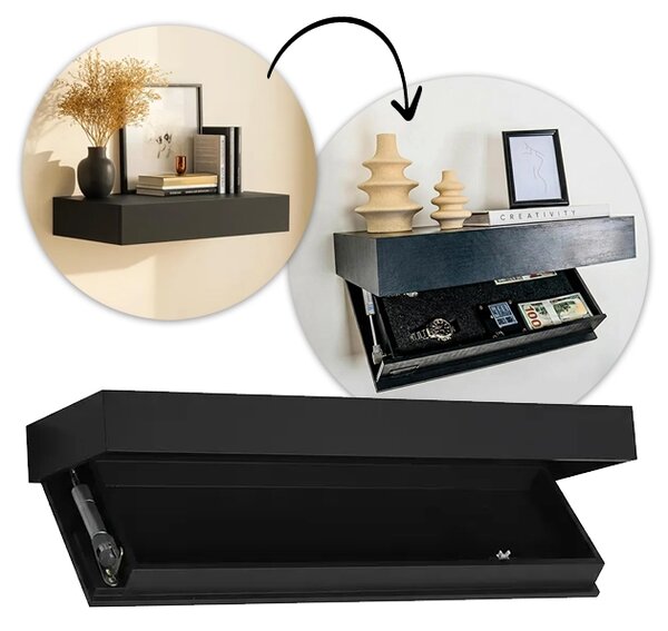 Floatshelf™ Nástěnná Police S Tajnou Přihrádkou (53 X 17,5 X 5 Cm), Černá