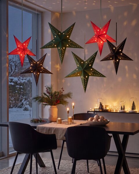 Sada 2 závěsných dekorací LED MOTTI 45 cm Hvězda Smaragdová