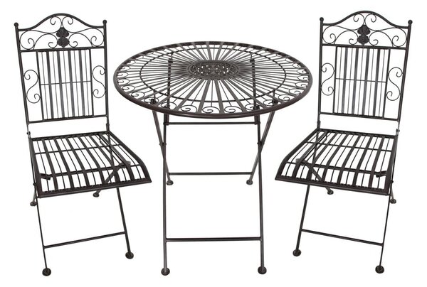 Tmavě hnědý kovový zahradní jídelní set pro 2 – Garden Pleasure