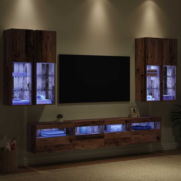 Sada nástěnného TV černíku s LED osvětlením 7 ks Staré dřevo 3402794