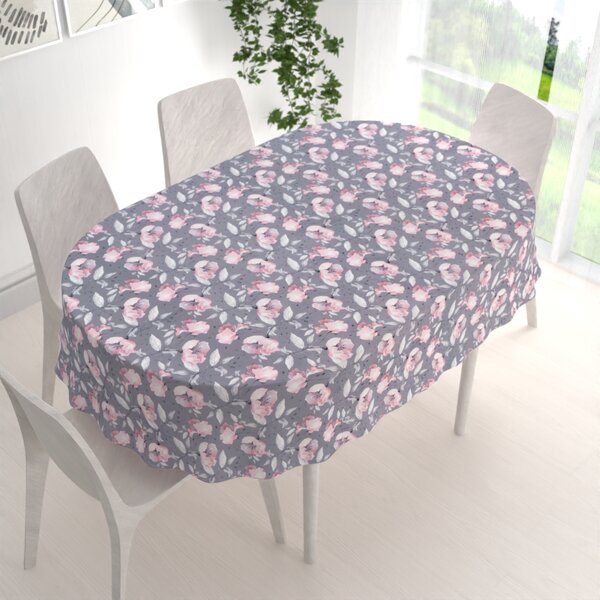 Biante Sametový oválný ubrus Tamara TMR-013 Růžové květy na šedém 100x140 cm