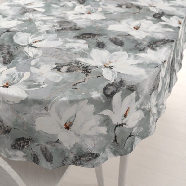 Biante Sametový oválný ubrus Tamara TMR-016 Designové květiny na šedozeleném 100x140 cm
