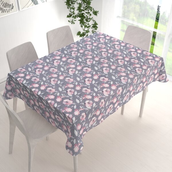 Biante Sametový obdélníkový ubrus Tamara TMR-013 Růžové květy na šedém 50x100 cm