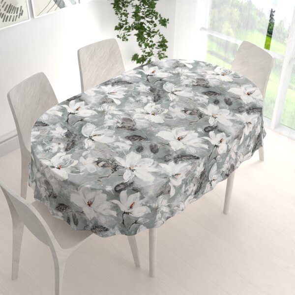 Biante Sametový oválný ubrus Tamara TMR-016 Designové květiny na šedozeleném 100x140 cm