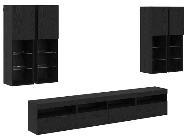 Sada nástěnného TV černíku s LED osvětlením 7 ks Černý dub 3402796