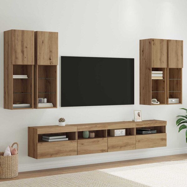 Sada nástěnného TV černíku s LED osvětlením 7 ks dub artisan 3402795