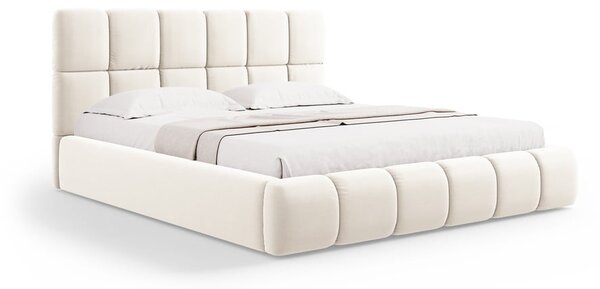Krémová sametová čalouněná dvoulůžková postel s úložným prostorem s roštem 180x200 cm Bellis – Micadoni