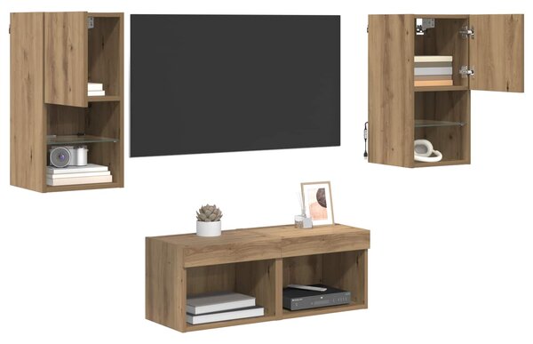 Skříňky na TV zeď 4 ks Artisanový dub Kompozitní dřevo 3402915