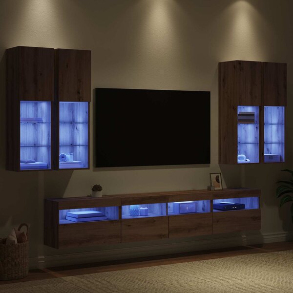 Sada nástěnného TV černíku s LED osvětlením 7 ks dub artisan 3402795