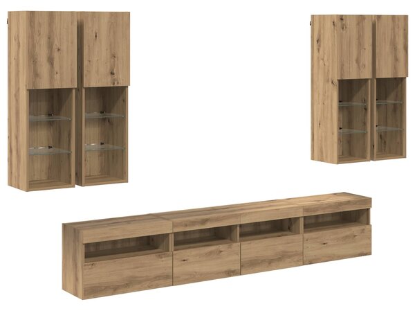 Sada nástěnného TV černíku s LED osvětlením 7 ks dub artisan 3402795