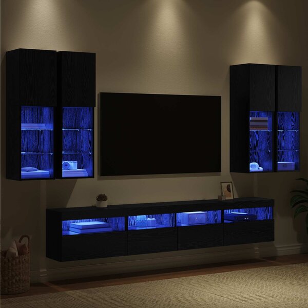 Sada nástěnného TV černíku s LED osvětlením 7 ks Černý dub 3402796