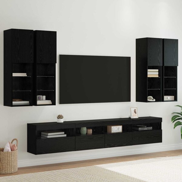 Sada nástěnného TV černíku s LED osvětlením 7 ks Černý dub 3402796