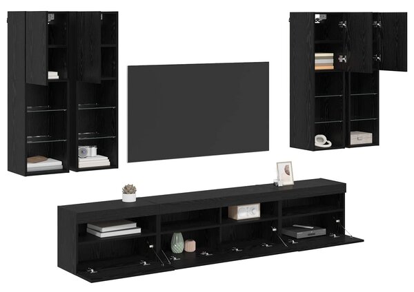 Sada nástěnného TV černíku s LED osvětlením 7 ks Černý dub 3402796